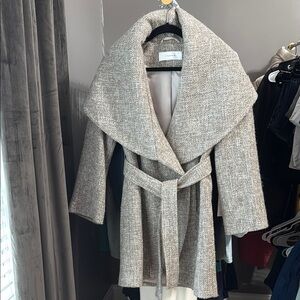 Gray Wool Blend Coat with Belt